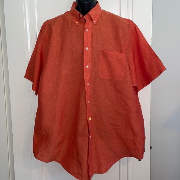 Daniel Cremiuex Collection orange linen short sleeve shirt - Picture 1 of 10